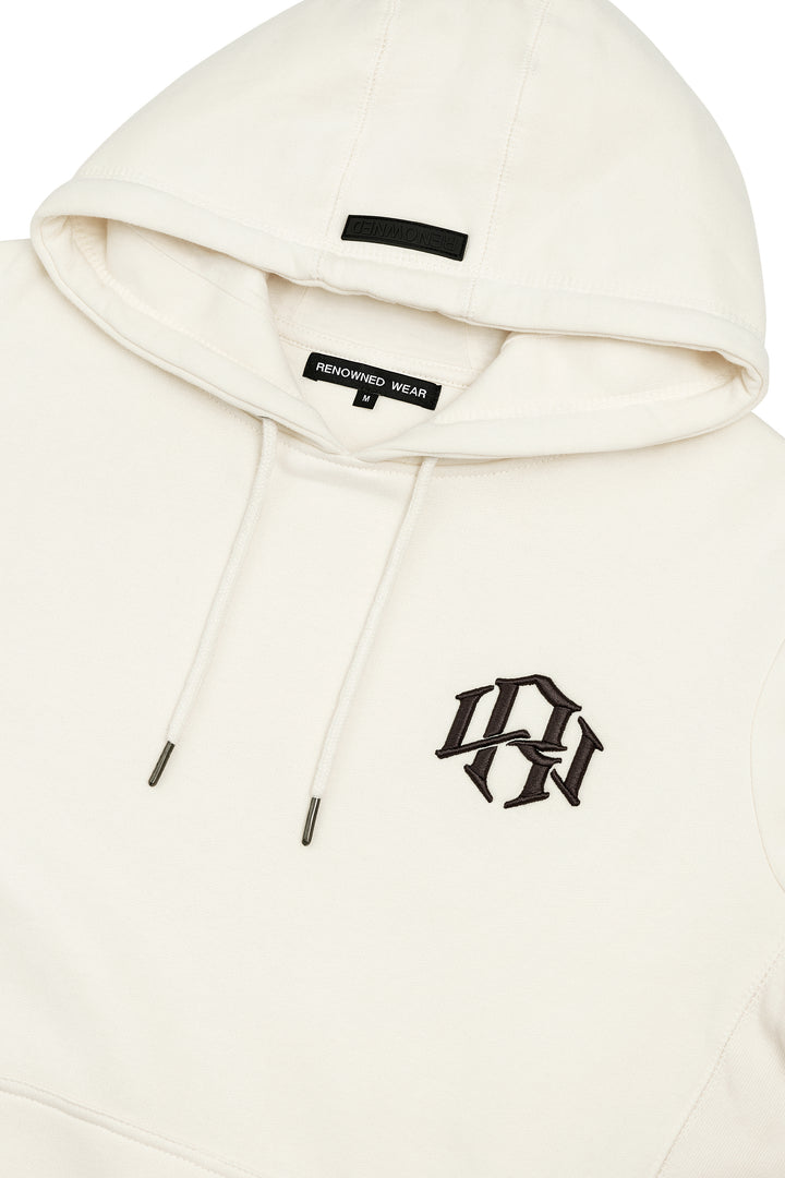 Detail of the Cream Colored Premium 400gsm Heavyweight Hoodie by RENOWNED WEAR
