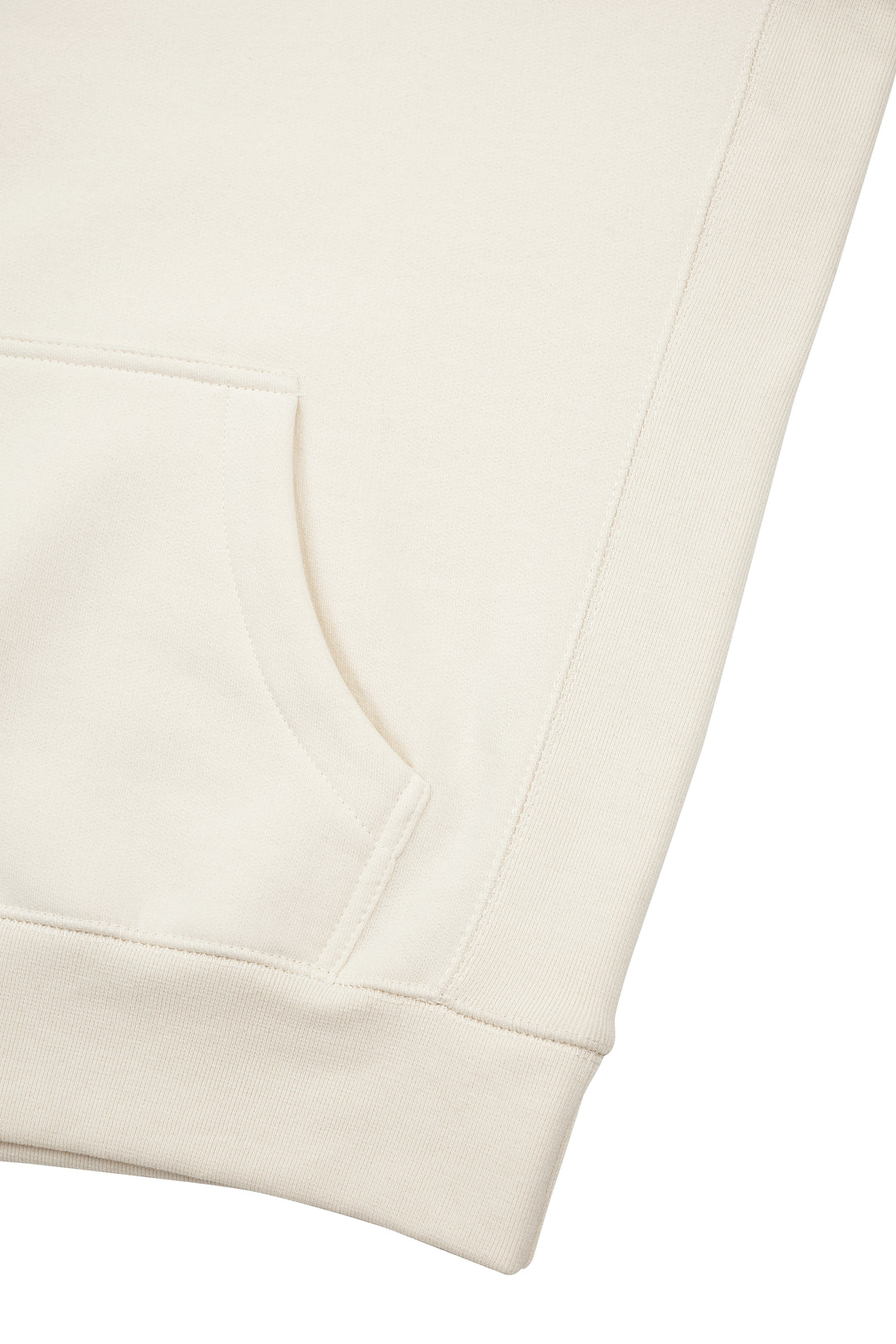 Detail of the Cream Colored Premium 400gsm Heavyweight Hoodie by RENOWNED WEAR