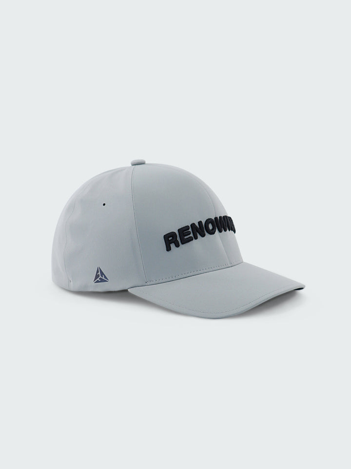 6 panel Silver Cap by RENOWNED WEAR with front Black Lettering 3D Embroidery